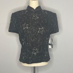 Vintage Papell Boutique Evening Blouse Beaded Embroidered Size L Runs Small NWT